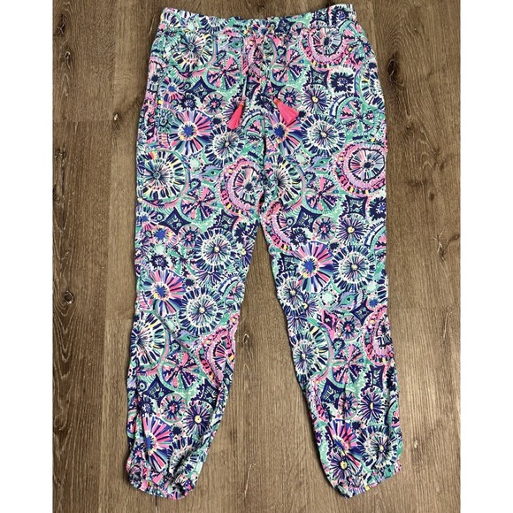 Lilly Pulitzer Pants - Lilly Pulitzer Piper Jogger Pants M Elastic Waist Tassels Swim Only Print